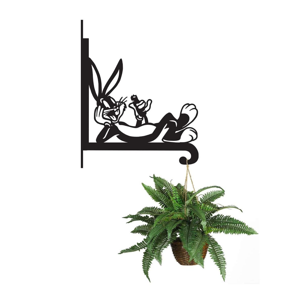 Steel Cartoon Rabbit with Carrot Hanging Basket Bracket with Planter