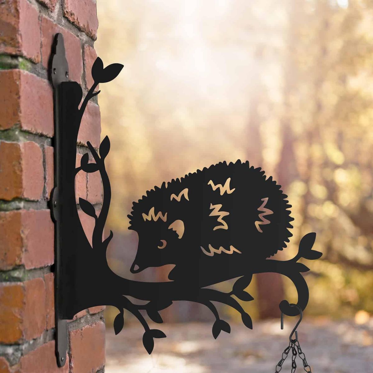 Steel Hanging Basket Bracket with Cartoon Shy Hedgehog Topper