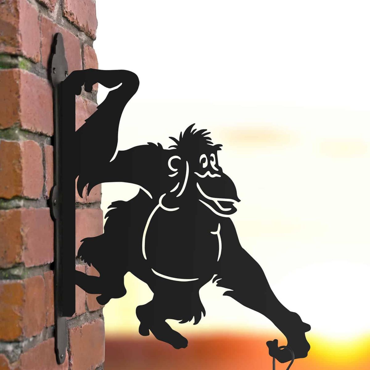 Steel Cartoon Hanging Basket Bracket with Swinging Orangutan Topper