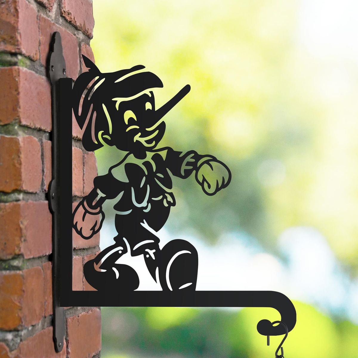 Steel Hanging Basket Bracket with Cartoon Wooden Boy Motif