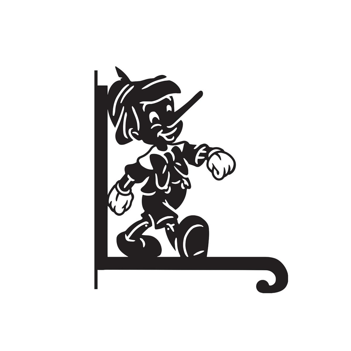 Close-Up of Steel Cartoon Wooden Boy Hanging Basket Bracket