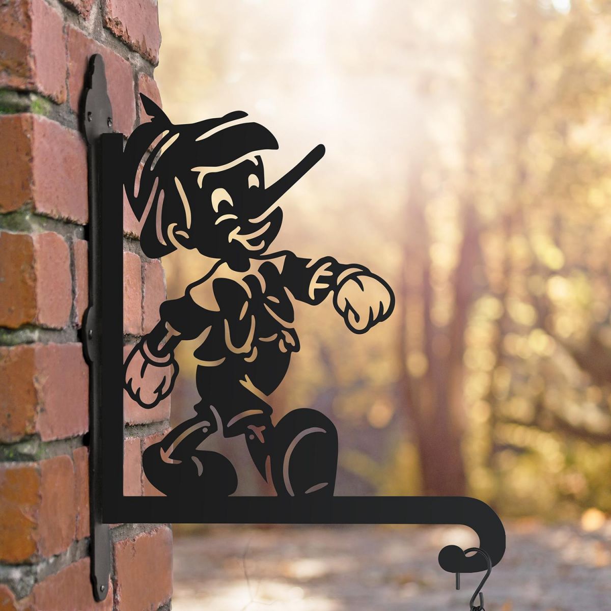 Steel Cartoon Wooden Boy Hanging Basket Bracket in Situ