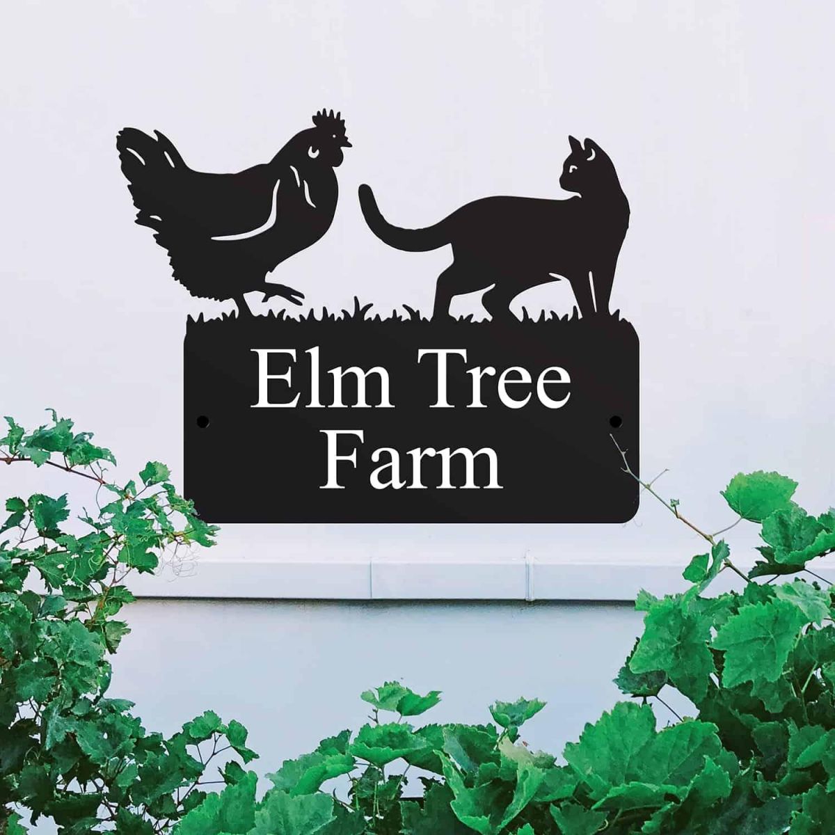 Steel House Name Sign with Cat & Chicken Design