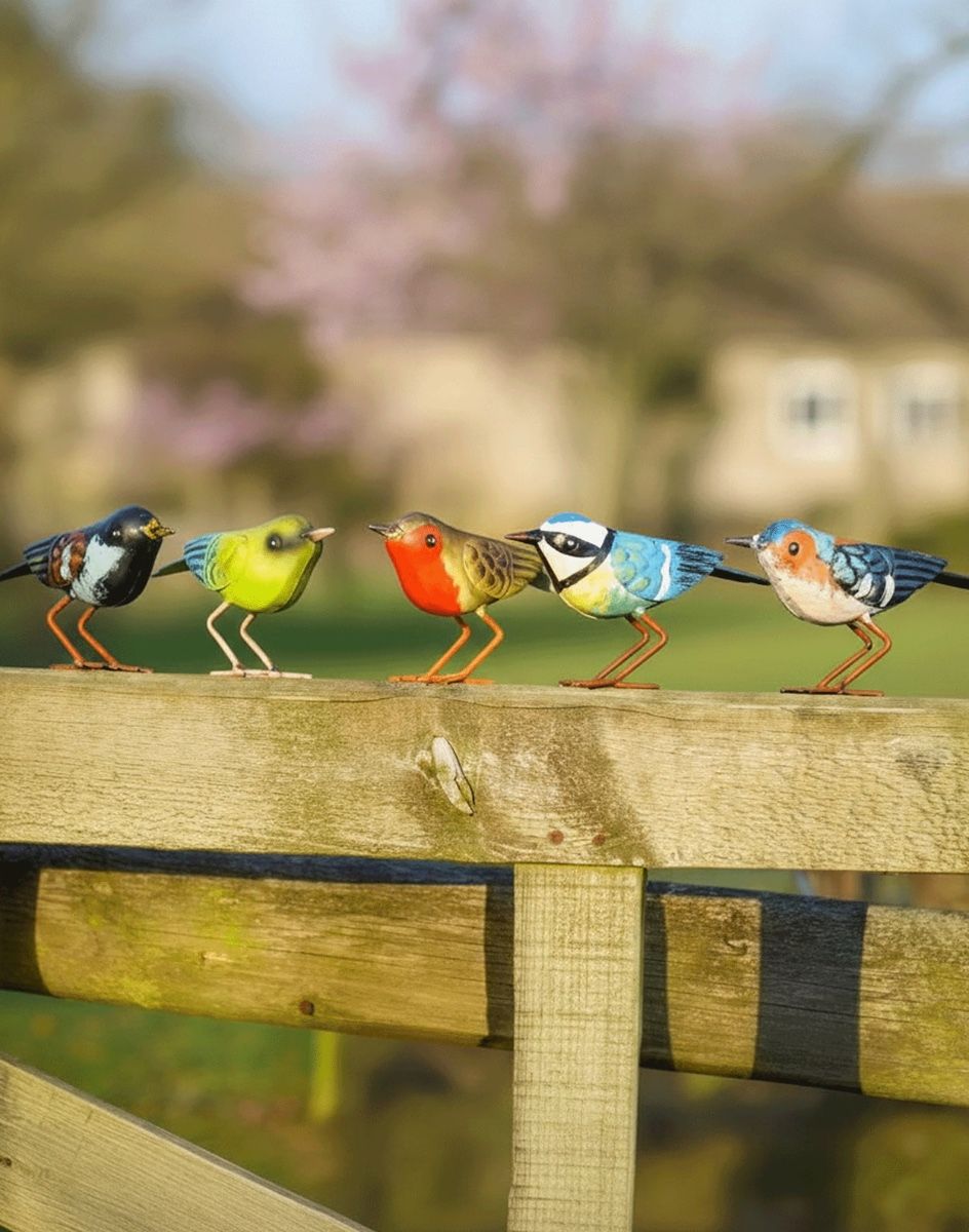 Steel Charming Birds Garden Ornament Set Digital Illustration