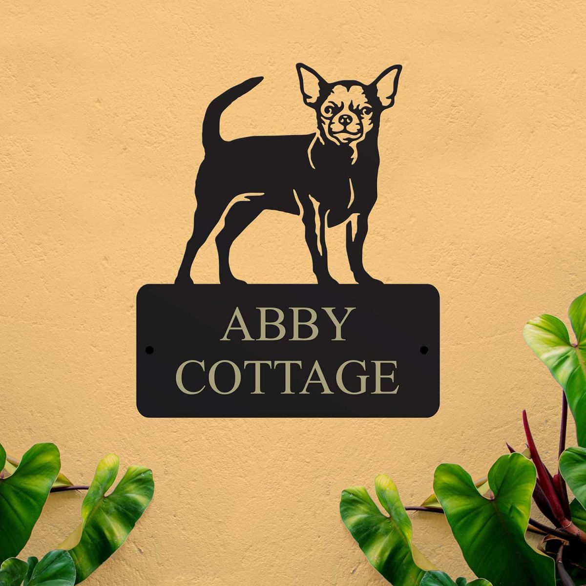 Steel House Name Sign with Chihuahua Dog Design Steel House Name Sign with Chihuahua Dog Design