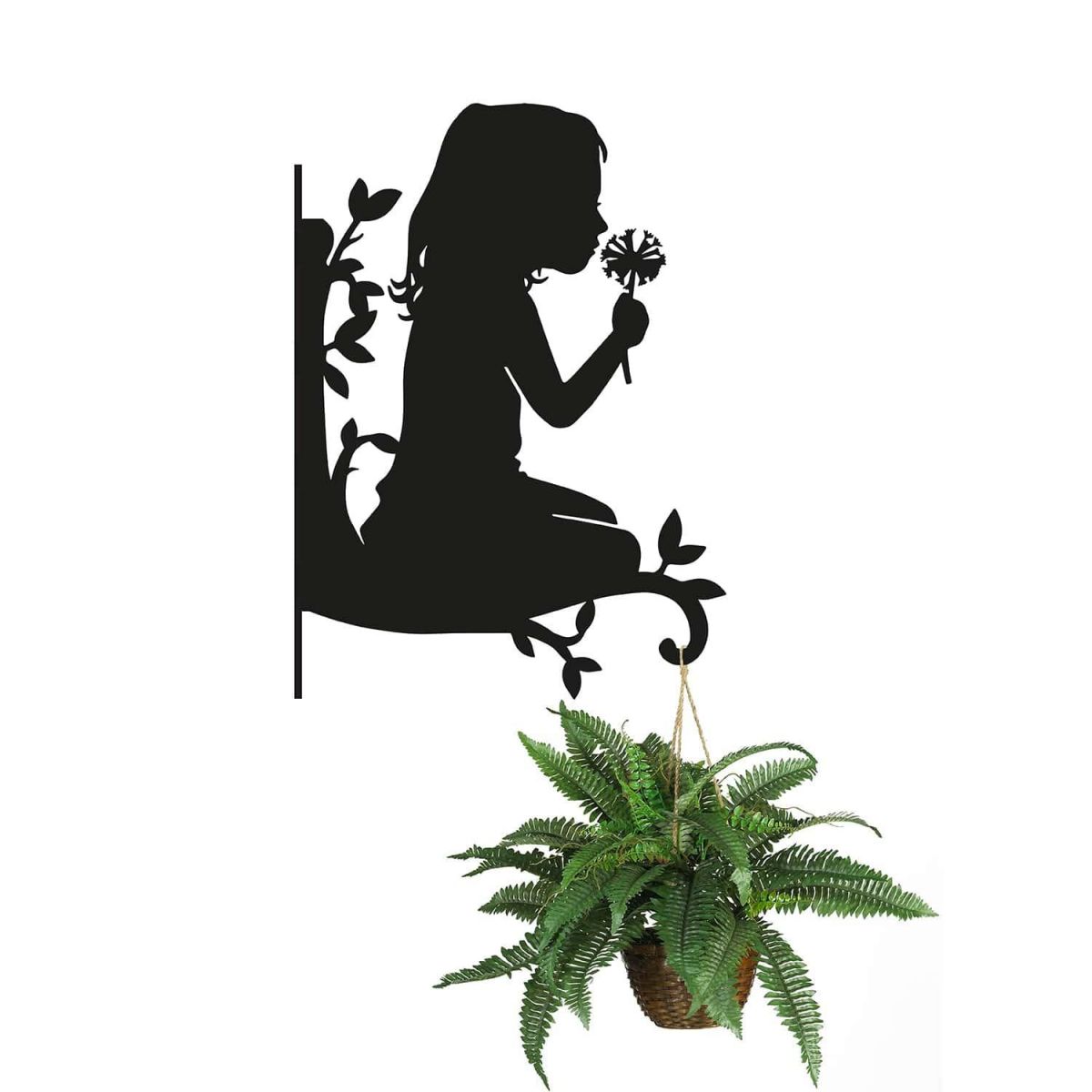 Steel Child Silhouette Hanging Basket Bracket with Planter