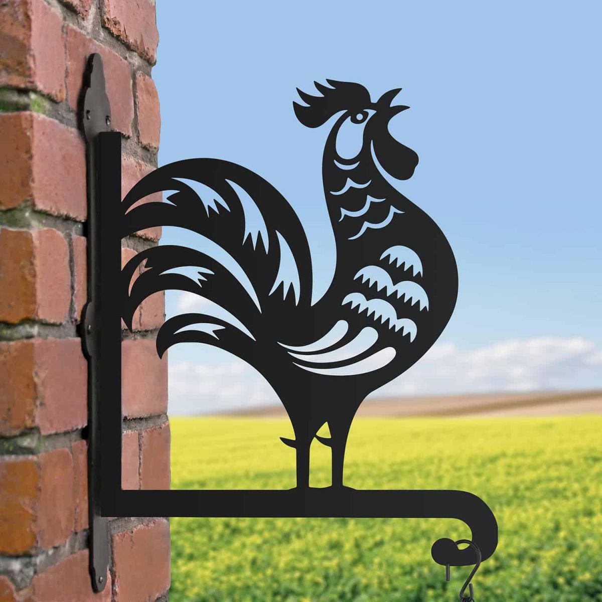 Steel Hanging Basket Bracket with Chinese Rooster Topper Steel Hanging Basket Bracket with Chinese Rooster Topper