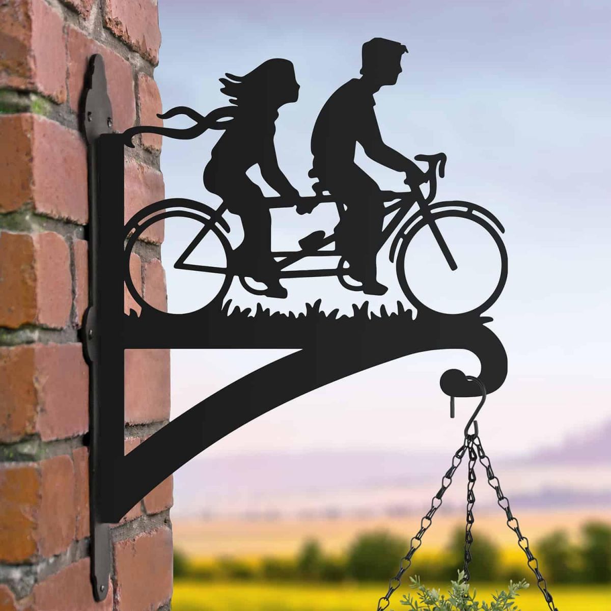 Steel Couple on Tandem Bike Hanging Basket Bracket
