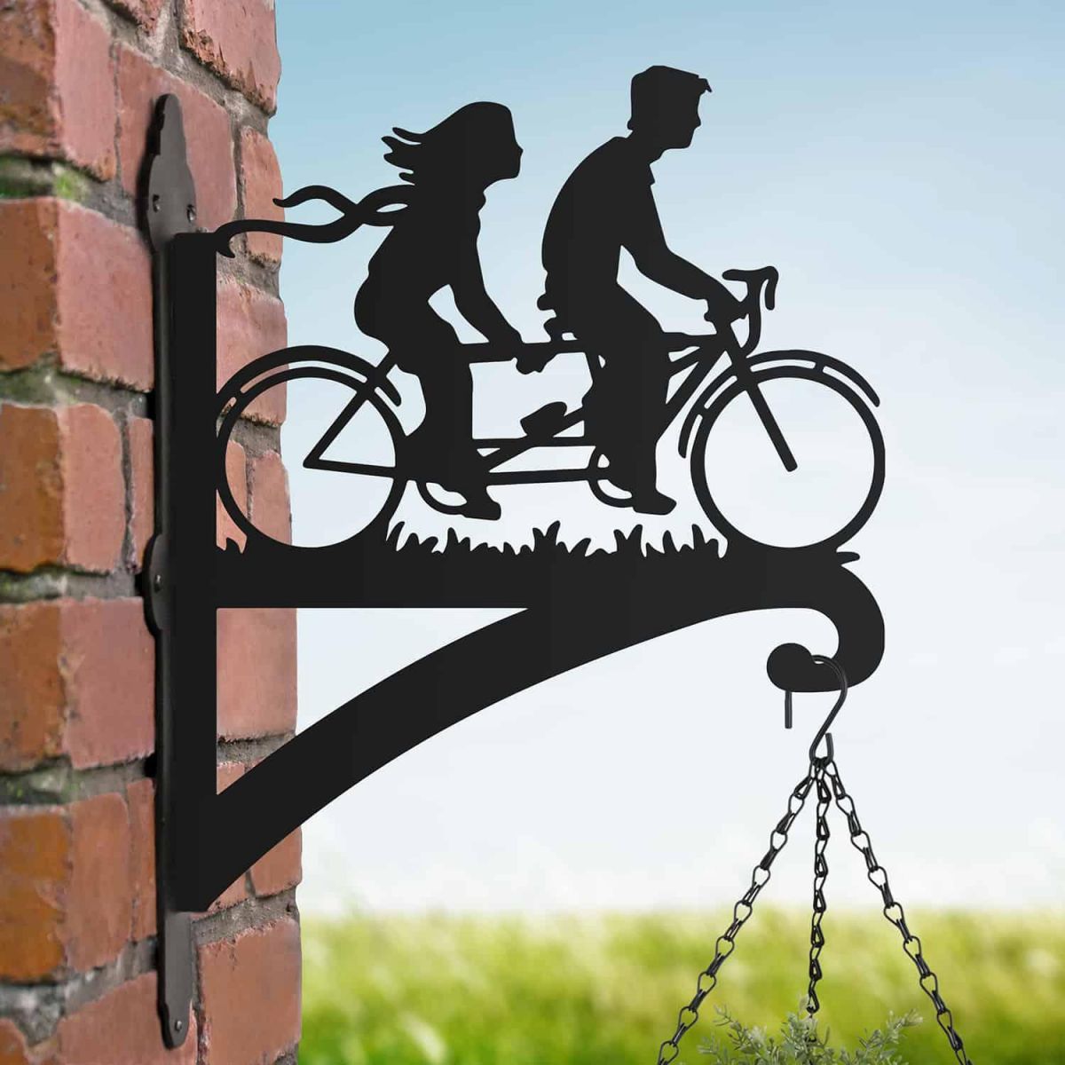 Steel Hanging Basket Bracket with Couple on Tandem Bike Motif