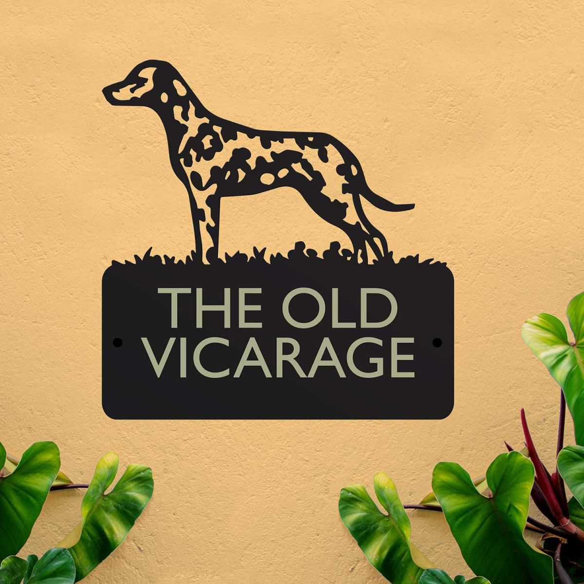 Steel House Name Sign with Dalmatian Dog Motif Steel House Name Sign with Dalmatian Dog Motif