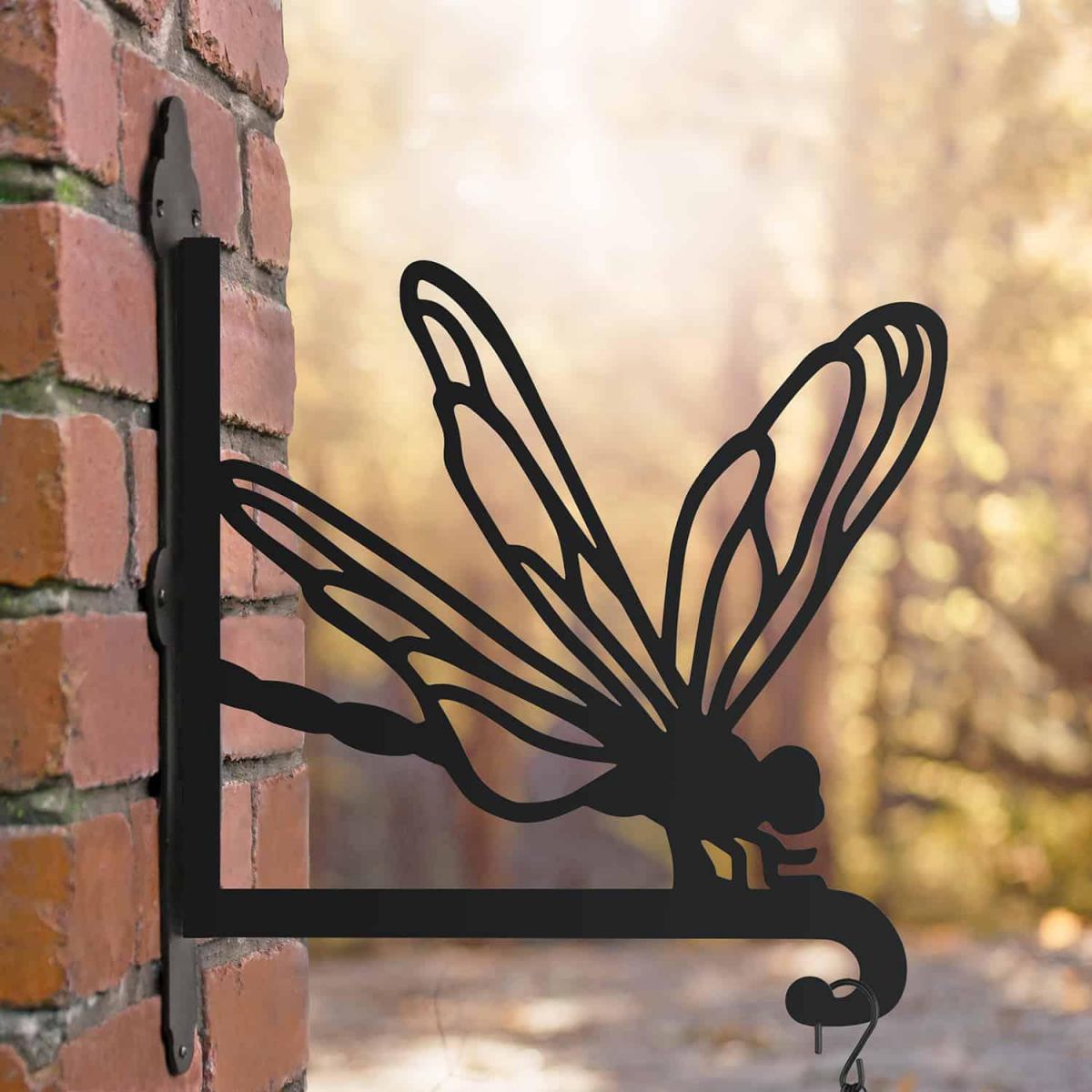 Steel Hanging Basket Bracket with Dragonfly Topper Steel Hanging Basket Bracket with Dragonfly Topper