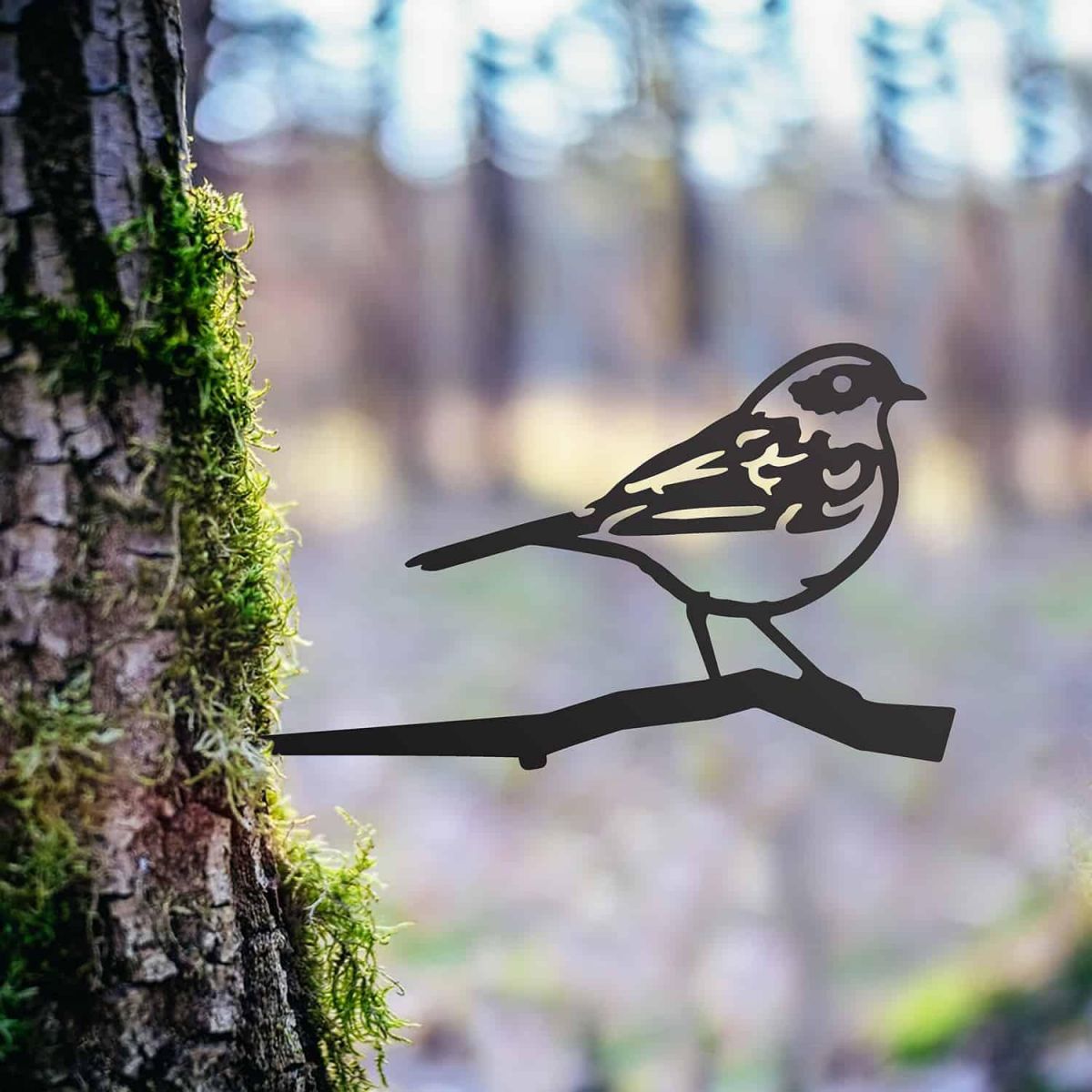 Steel Dunnock Tree Spike - Black in Situ
