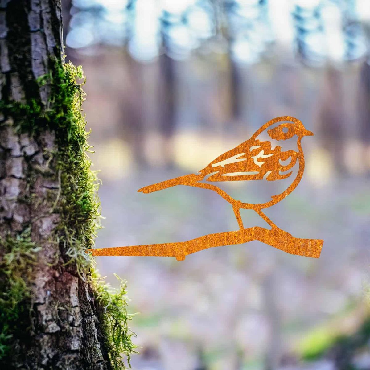 Rustic Steel Tree Spike with Dunnock Motif