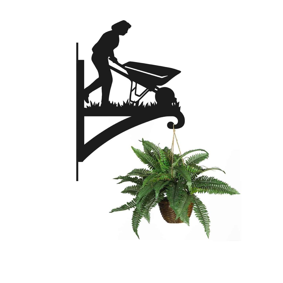 Steel Female Gardener with Wheelbarrow Hanging Basket Bracket with Planter Steel Female Gardener with Wheelbarrow Hanging Basket Bracket with Planter