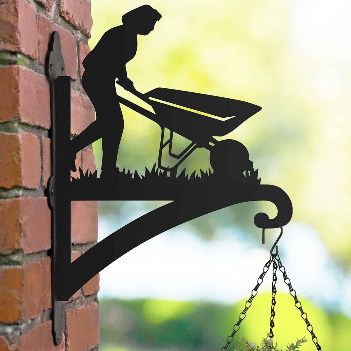 Steel Female Gardener with Wheelbarrow Hanging Basket Bracket Steel Female Gardener with Wheelbarrow Hanging Basket Bracket