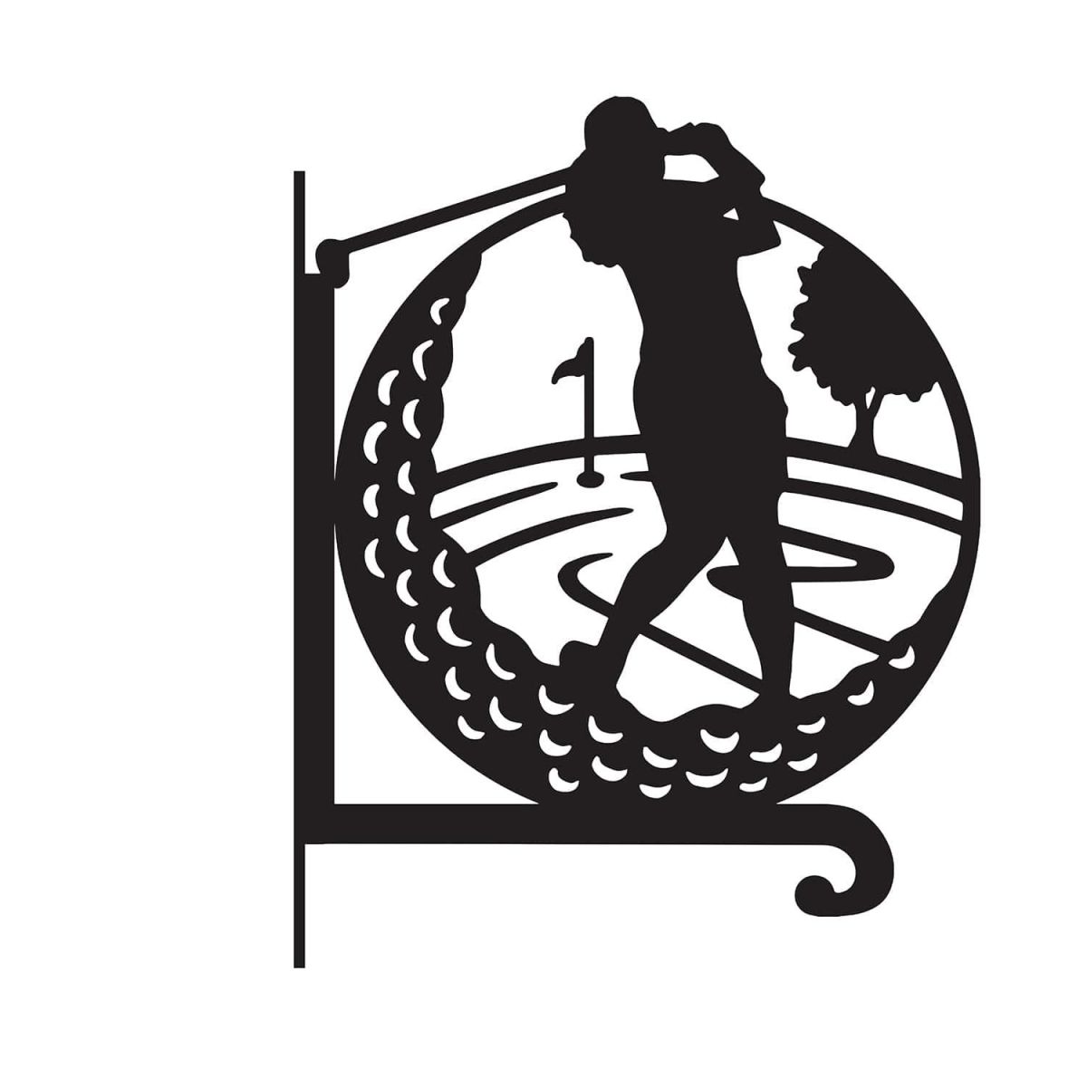 Close-Up of Steel Female Golfer Hanging Basket Bracket