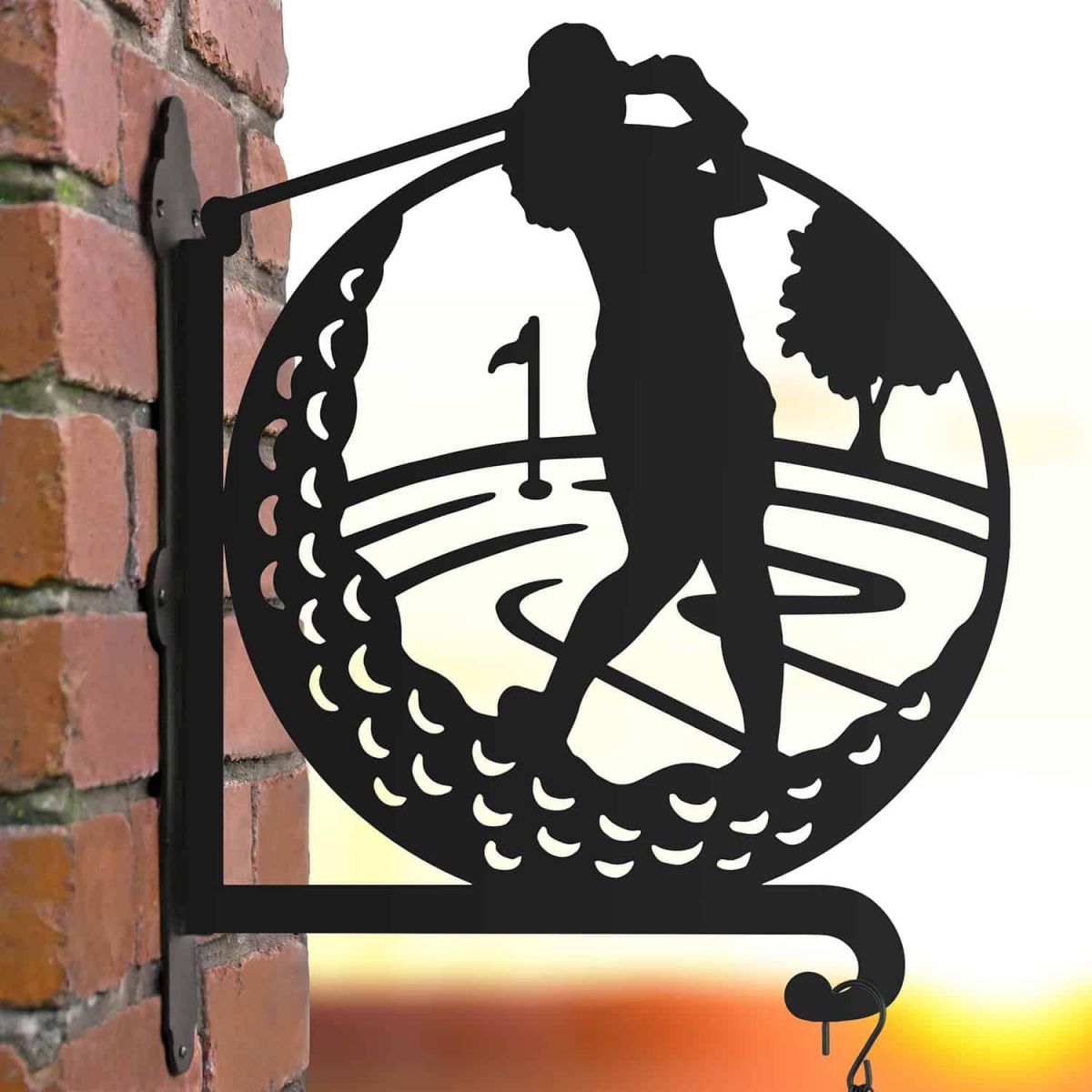 Steel Hanging Basket Bracket with Female Golfer Motif