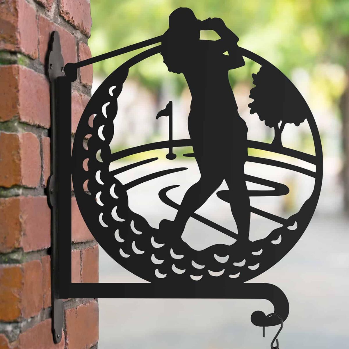 Steel Hanging Basket Bracket with Female Golfer Topper