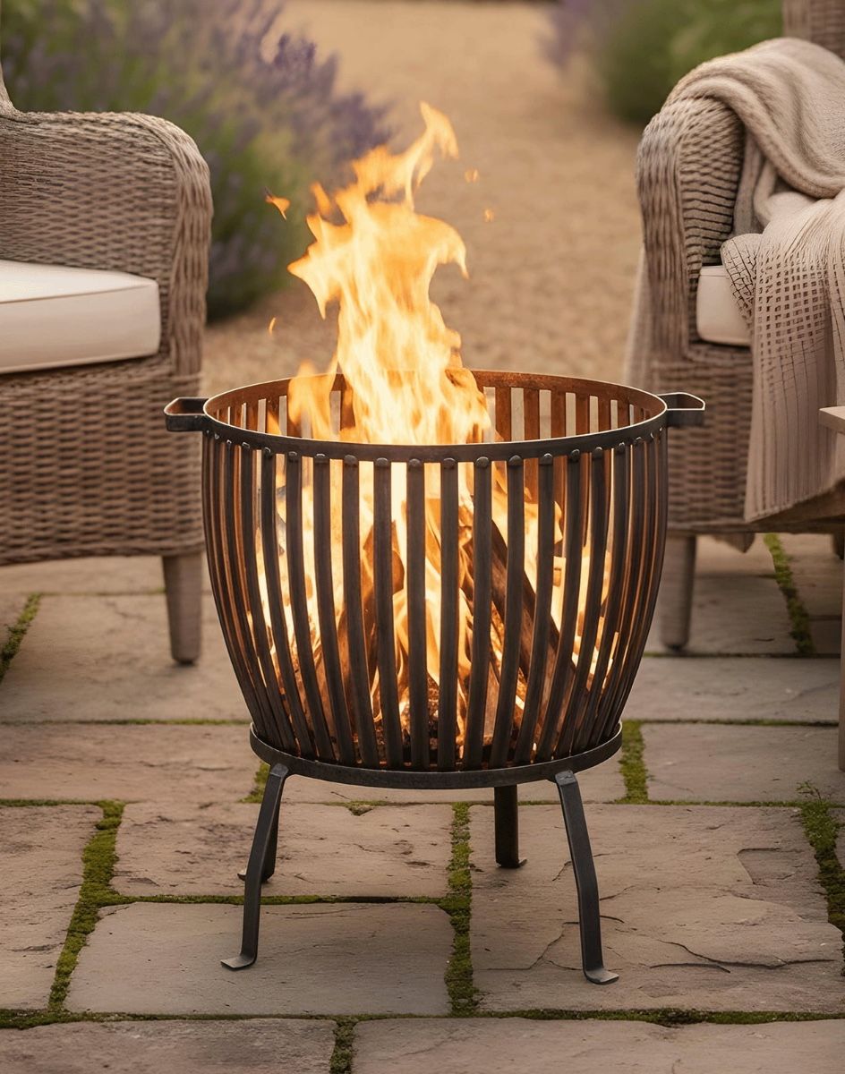 Steel Fire Brazier Basket & Four-Legged Stand Digital Illustration