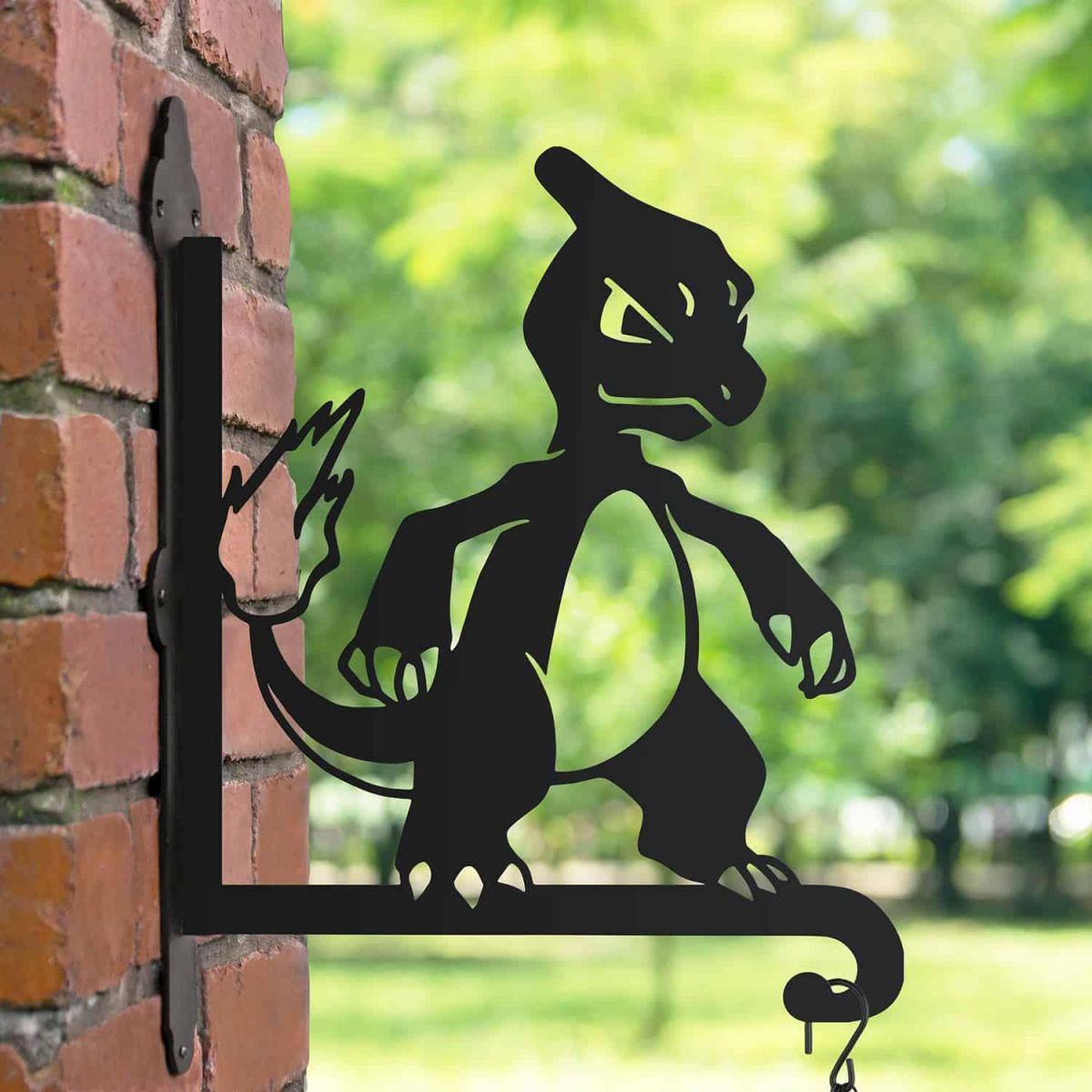 Steel First Evolution Fire Lizard Character Hanging Basket Bracket in Situ