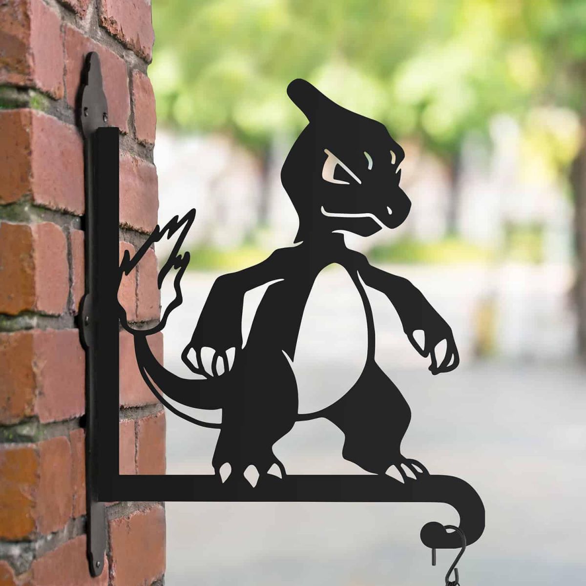 Steel Hanging Basket Bracket with First Evolution Fire Lizard Character Topper