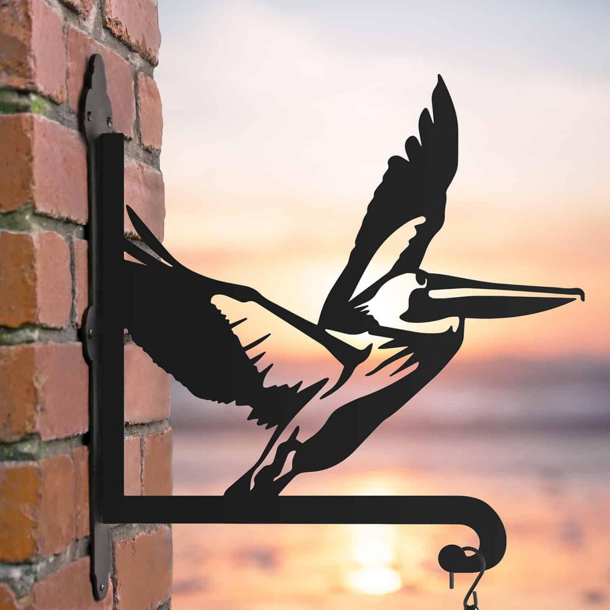 Steel Hanging Basket Bracket with Flying Pelican Topper