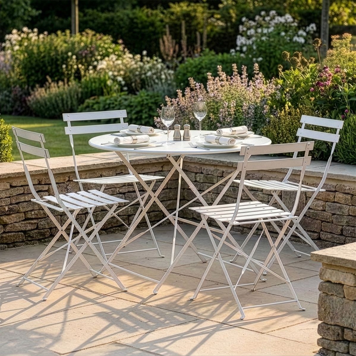 Steel Folding Bistro Set in Situ Outside digital illustration dressed table