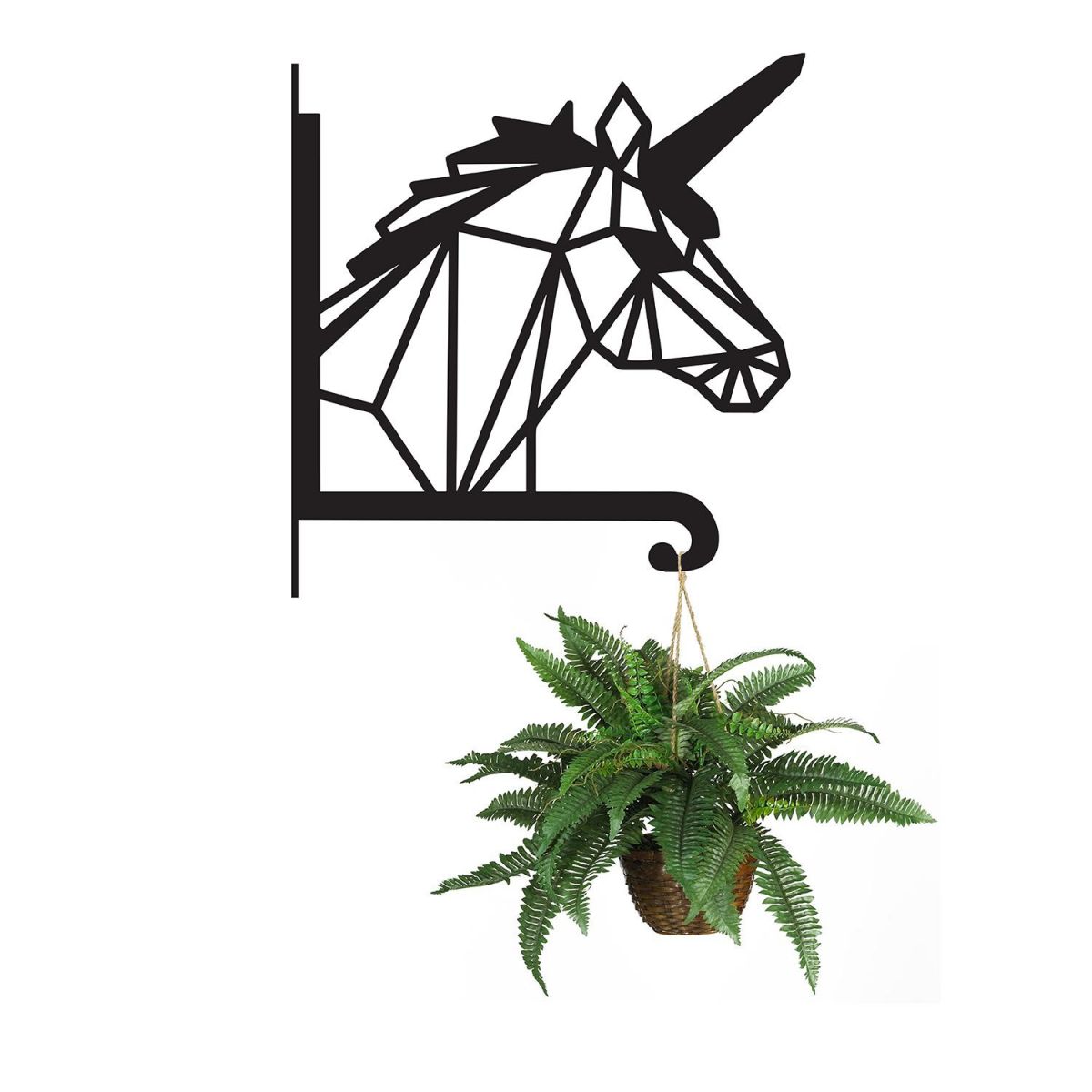 Steel Geometric Unicorn Hanging Basket Bracket with Planter Steel Geometric Unicorn Hanging Basket Bracket with Planter