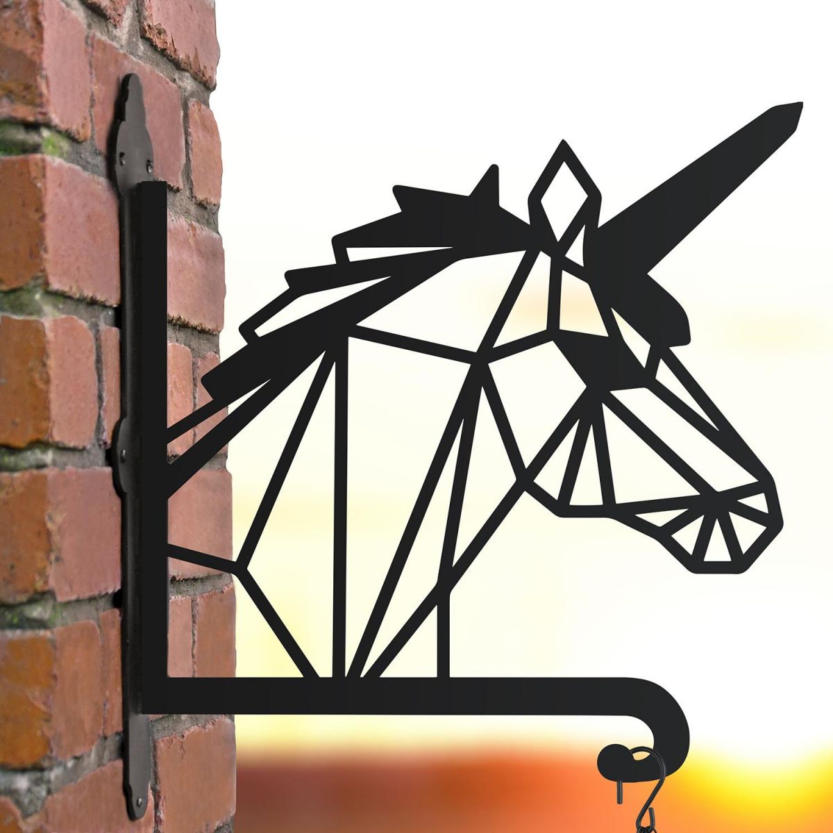 Steel Geometric Unicorn Hanging Basket Bracket in Situ Steel Geometric Unicorn Hanging Basket Bracket in Situ