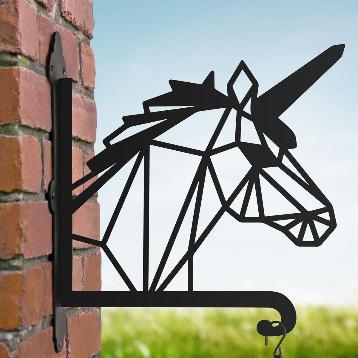 Steel Geometric Unicorn Hanging Basket Bracket Steel Geometric Unicorn Hanging Basket Bracket