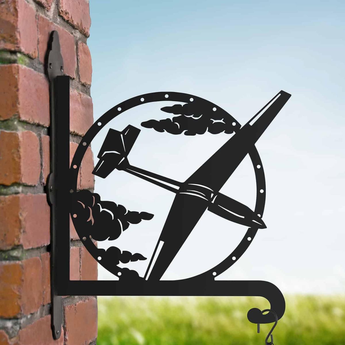 Steel Hanging Basket Bracket with Glider Plane Motif