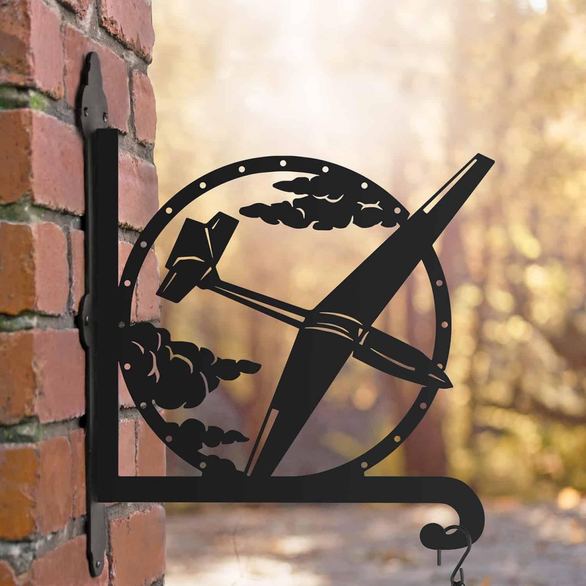 Steel Hanging Basket Bracket with Glider Plane Topper