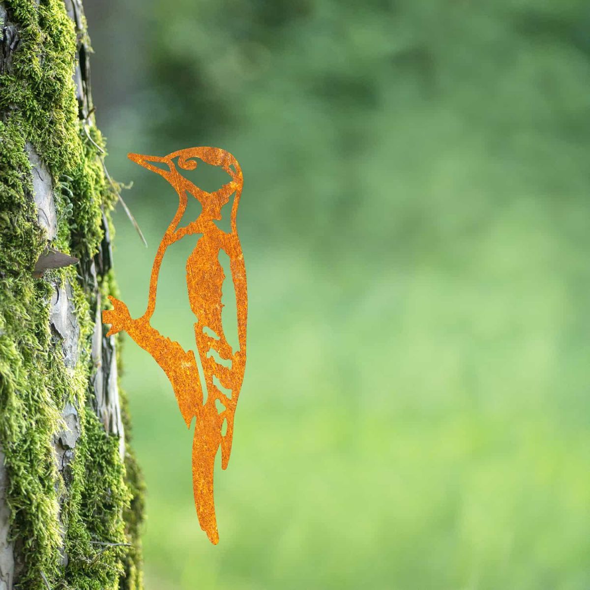 Rustic Steel Great Spotted Woodpecker Tree Spike in SItu