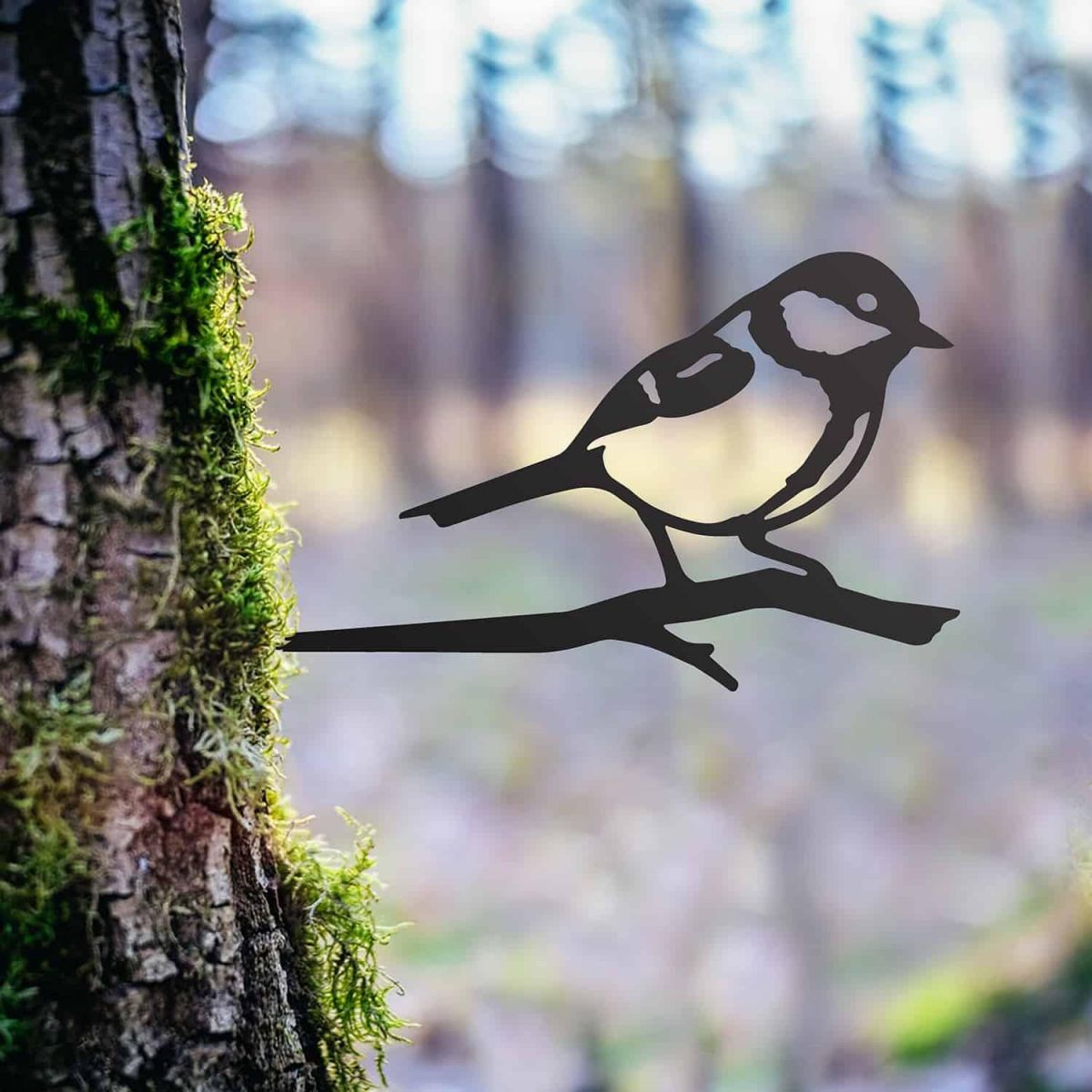 Black Steel Tree Spike with Great Tit Design