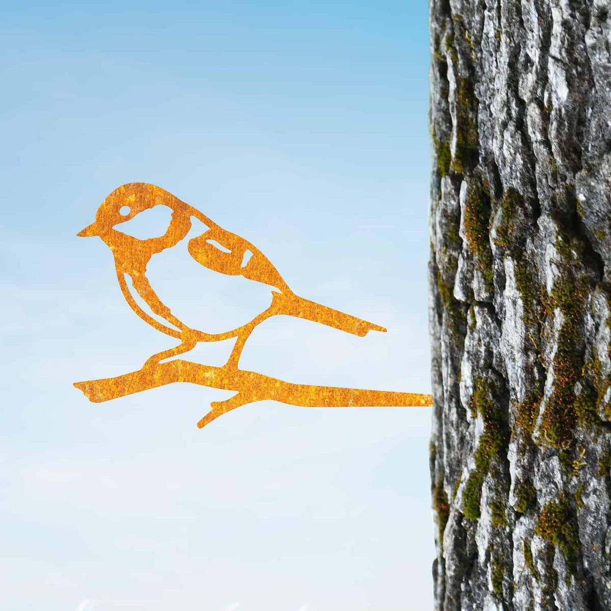 Steel Great Tit Tree Spike - Rustic in Situ