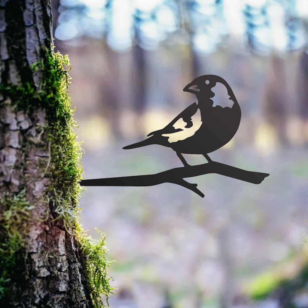 Black Steel Tree Spike with Greenfinch Design