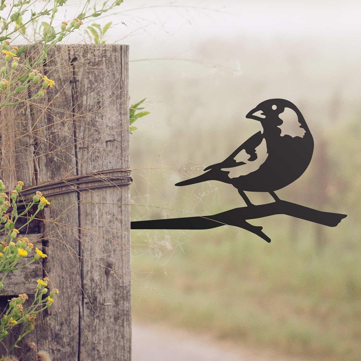 Black Steel Tree Spike with Greenfinch Design
