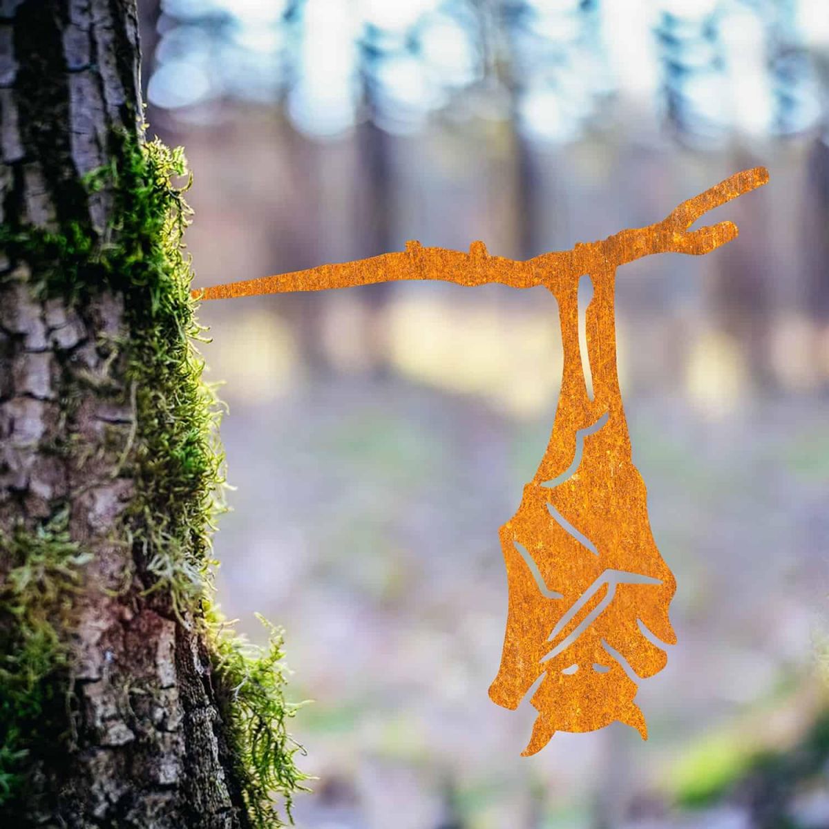 Rustic Steel Hanging Bat Tree Spike in Situ