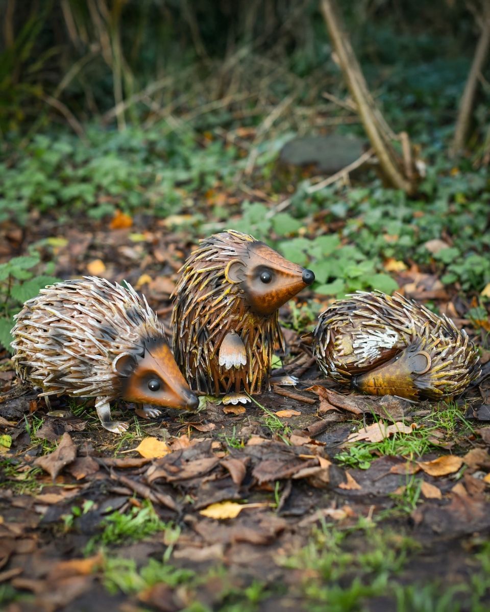 Steel Hedgehog Family Garden Ornaments