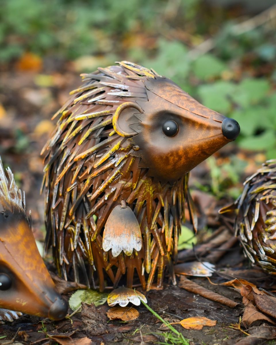 Steel Hedgehog Family Garden Ornaments standing hedgehog