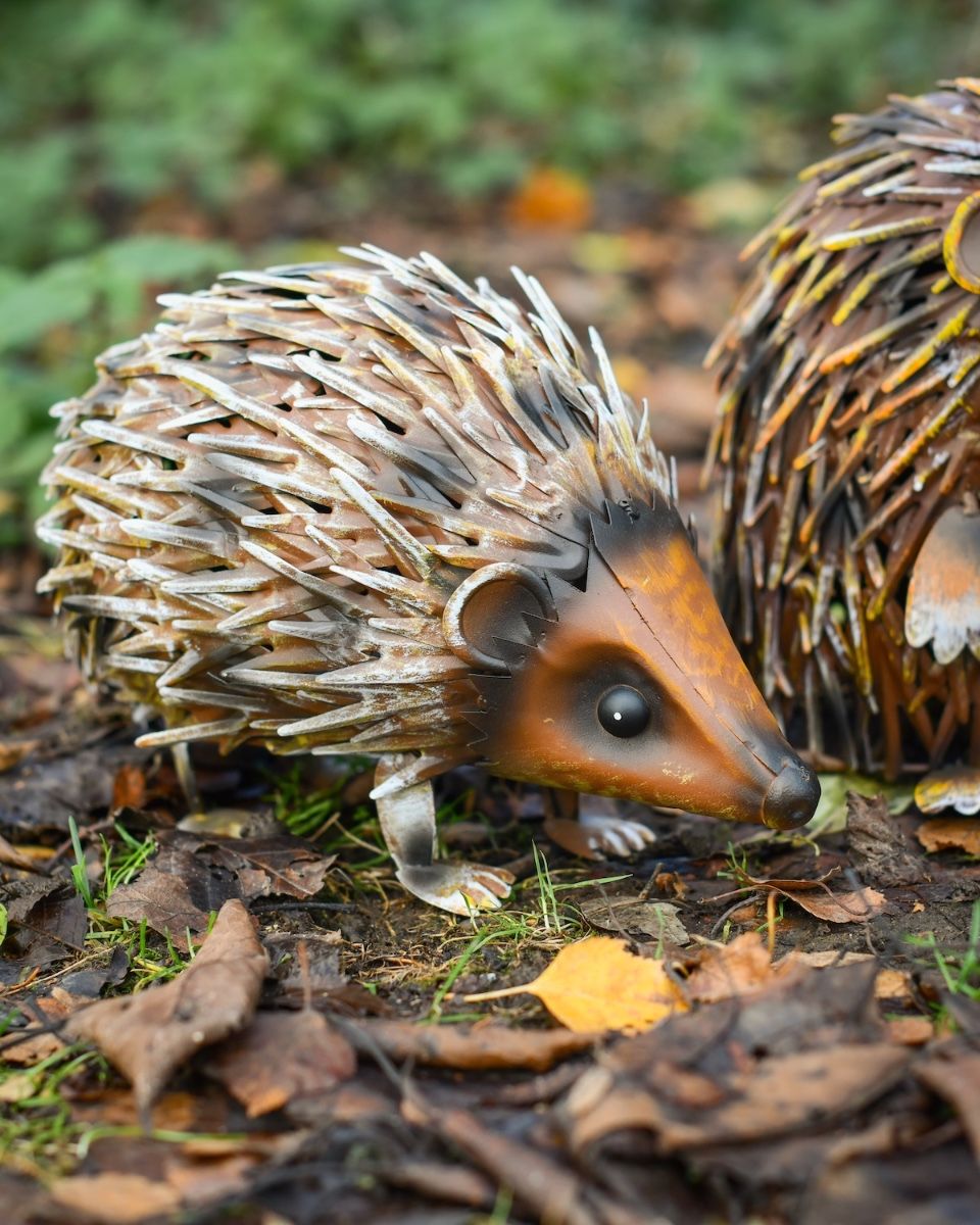 Steel Hedgehog Family Garden Ornaments walking hedgehog