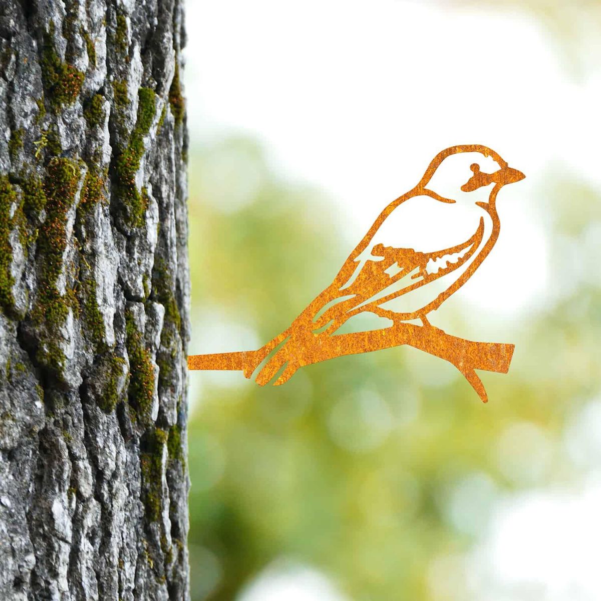 Rustic Steel Jay Bird Tree Spike in Situ