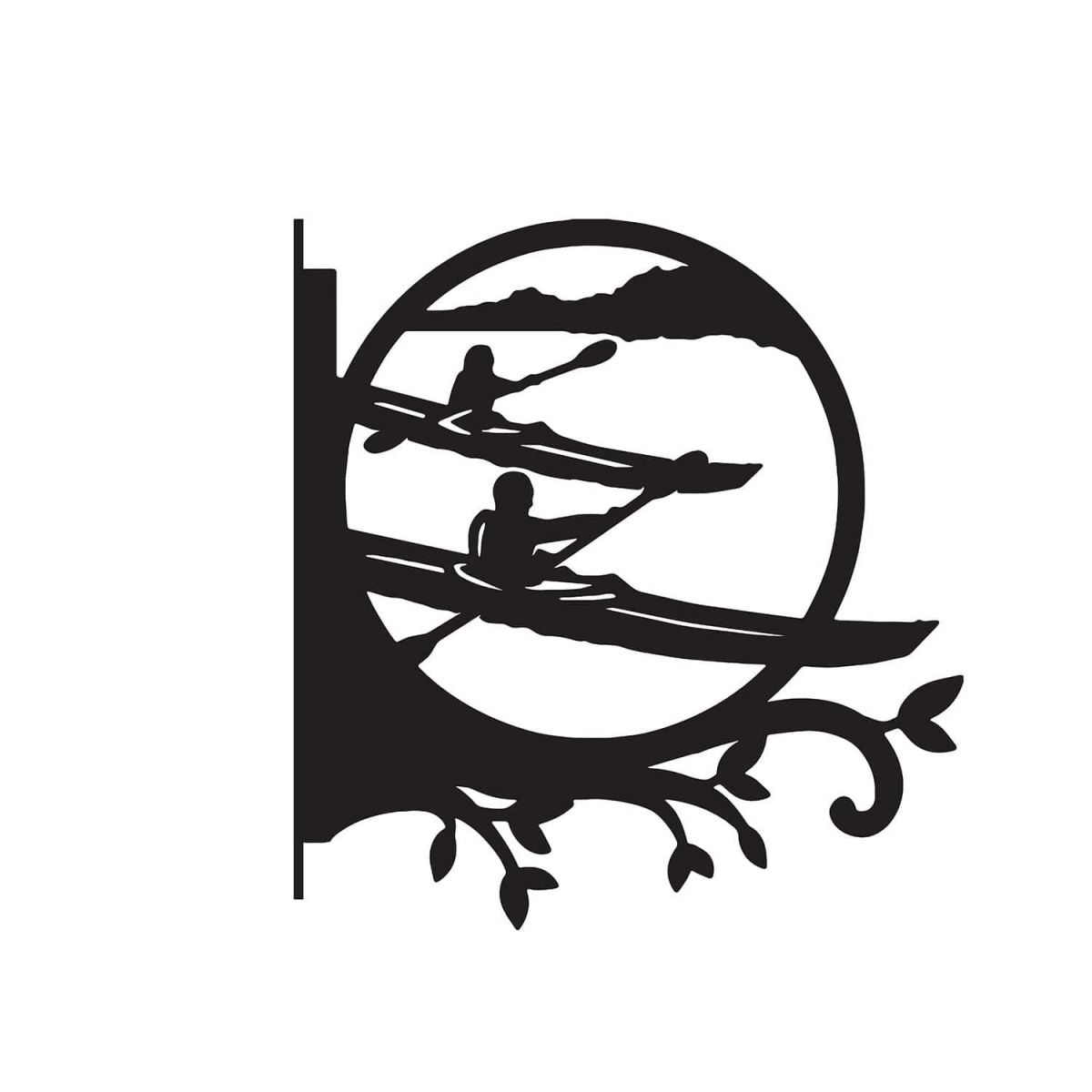 Close-Up of Steel Kayaking Couple Hanging Basket Bracket Close-Up of Steel Kayaking Couple Hanging Basket Bracket