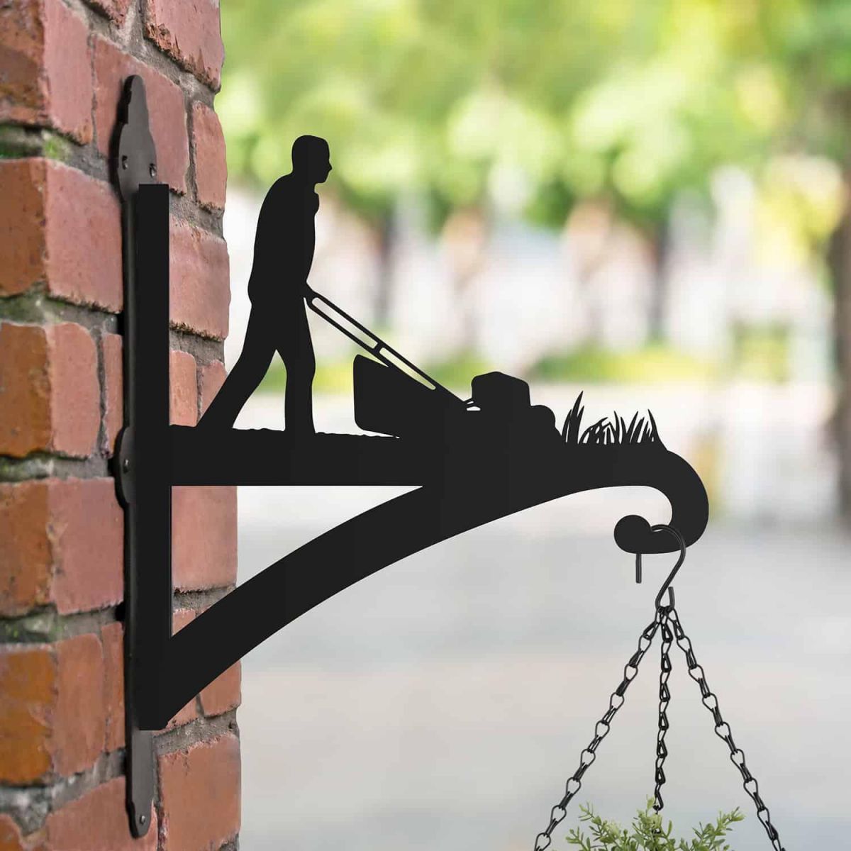 Steel Hanging Basket Bracket with Lawn Mower Design