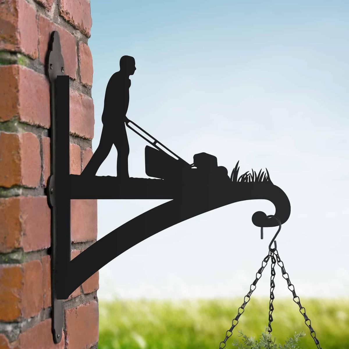 Steel Lawn Mower Hanging Basket Bracket in Situ