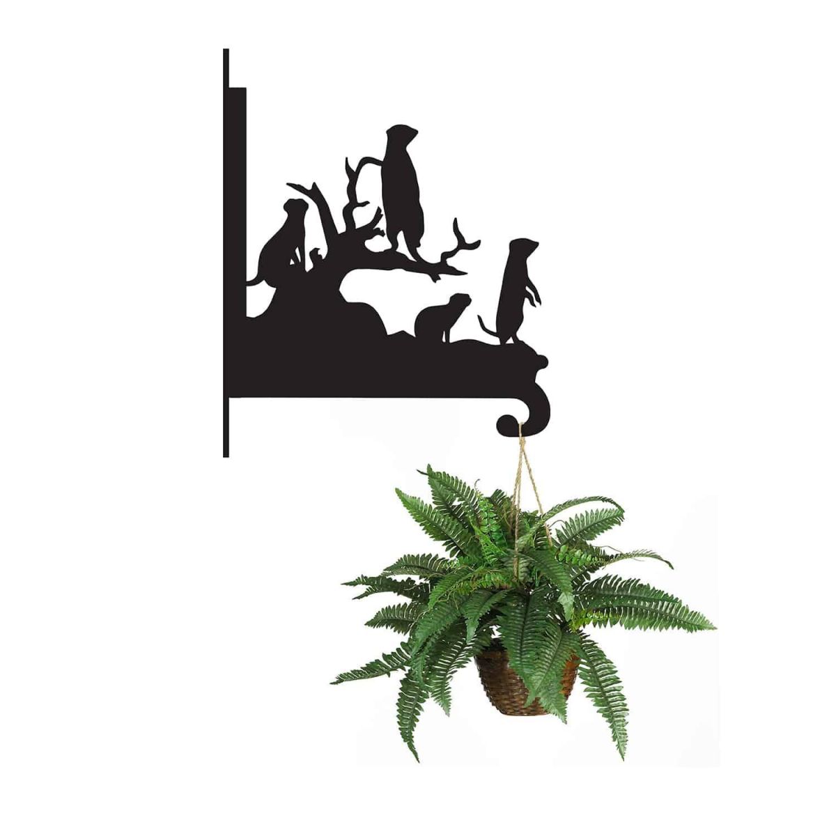 Steel Meerkat Family Hanging Basket Bracket with Planter