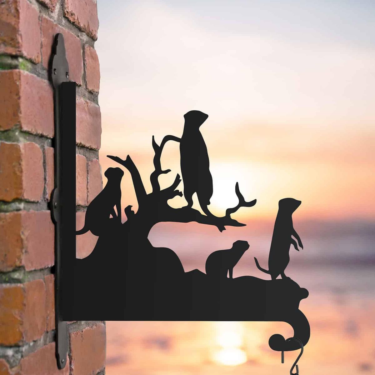 Steel Meerkat Family Hanging Basket Bracket in Situ