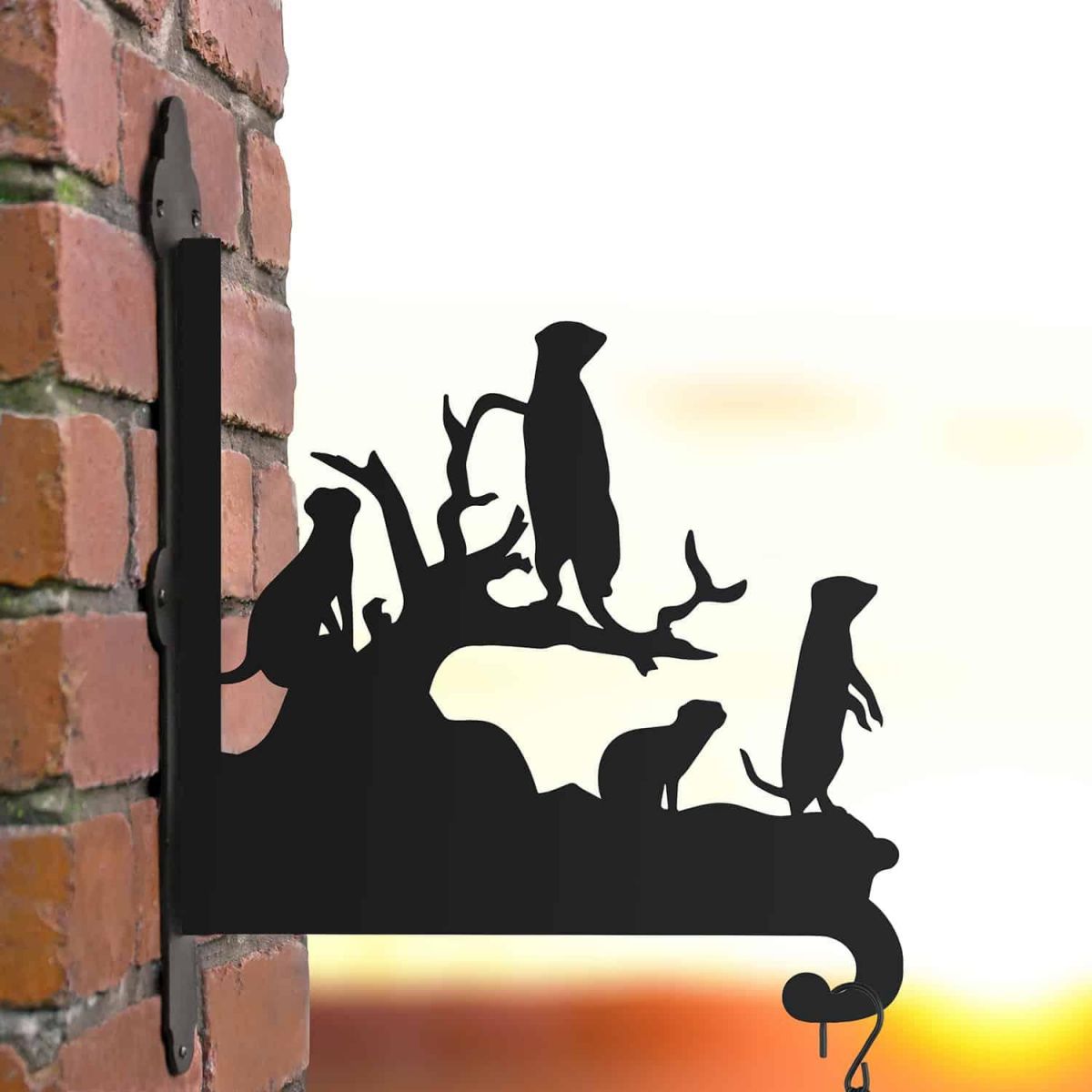 Steel Meerkat Family Hanging Basket Bracket
