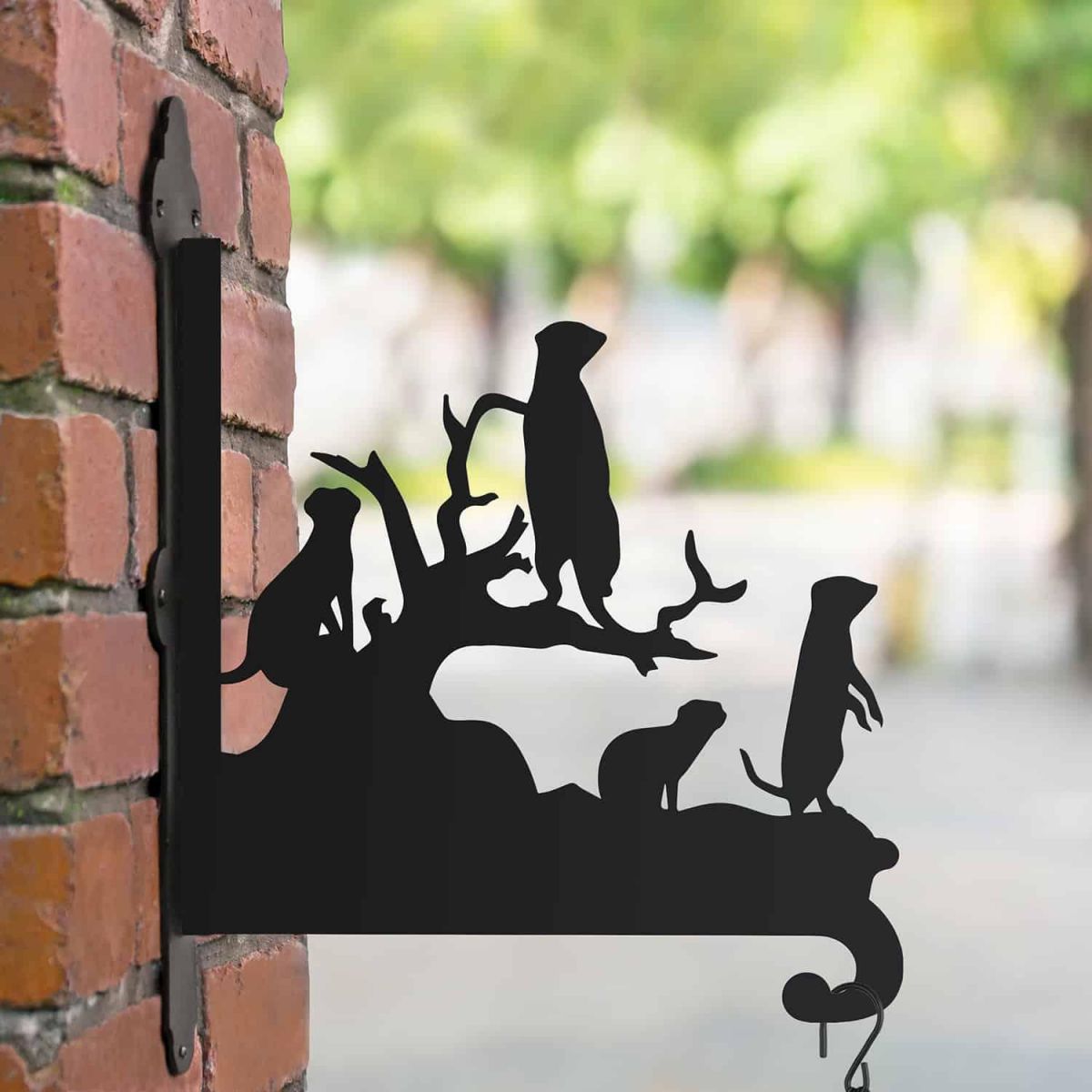 Steel Hanging Basket Bracket with Meerkat Family Motif