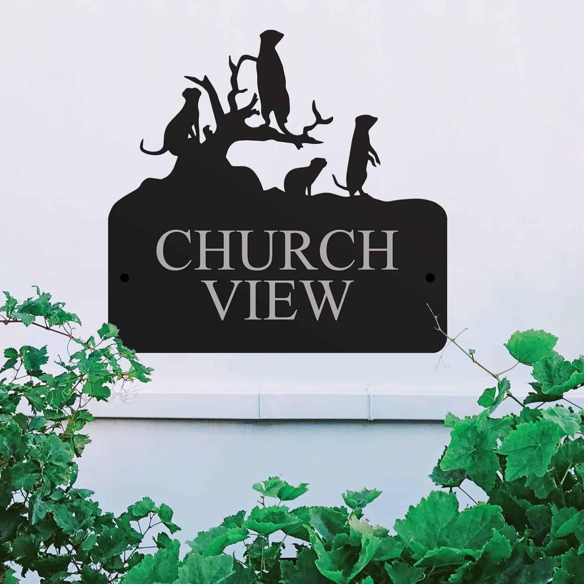 Steel Meerkat Family House Name Sign in Situ